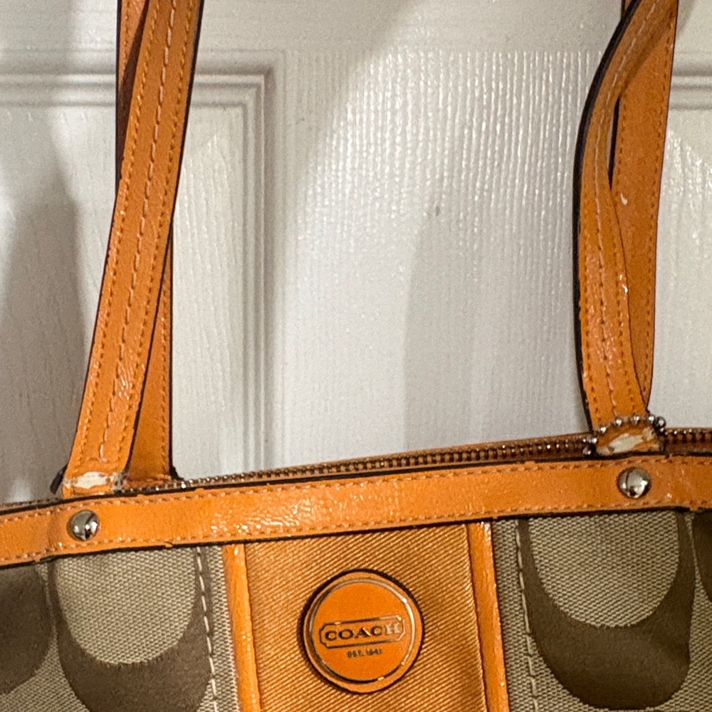 Coach Brown Signature Tote with Orange Trim - Picture 7 of 7